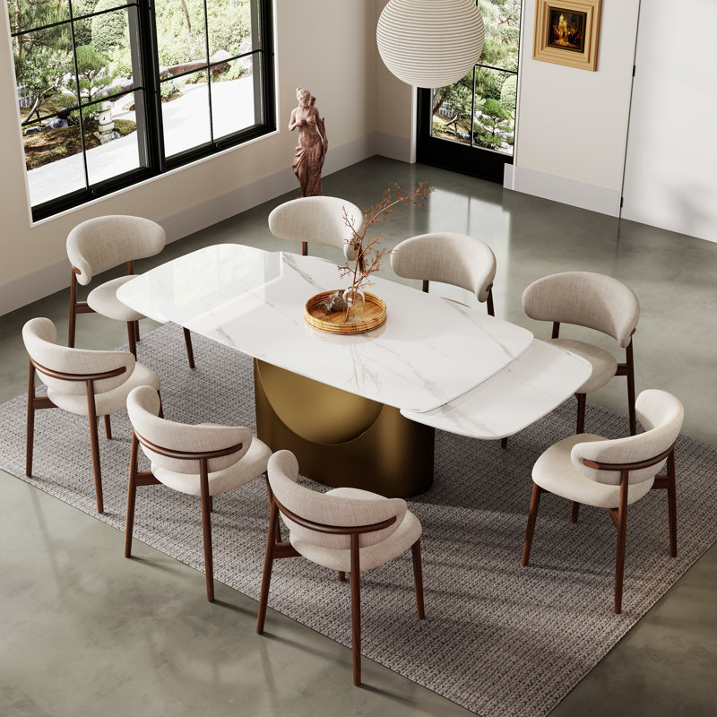 Beckhem Modern 10 Seat Extendable Gold and White Dining Table